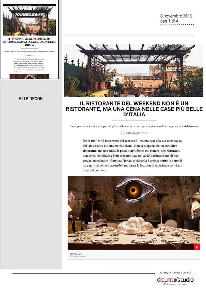 Rassegna stampa di Homeating a titolo: il ristorante del weekend non è un ristorante, ma una cena nelle case più belle d'Italia