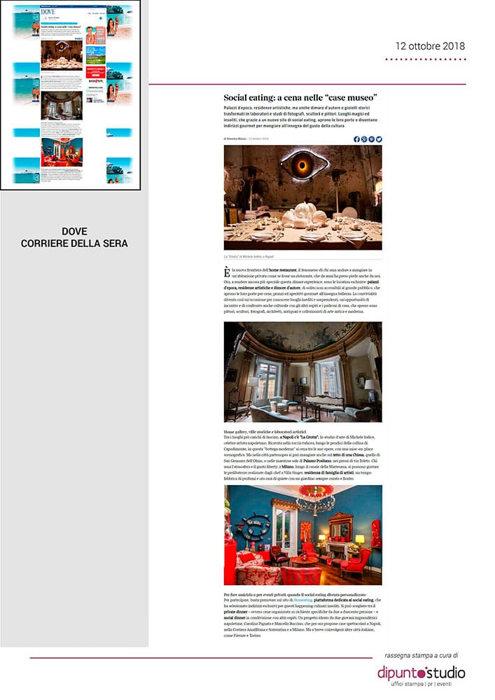 Rassegna stampa di Homeating a titolo: Social Eating: a cena nelle case museo
